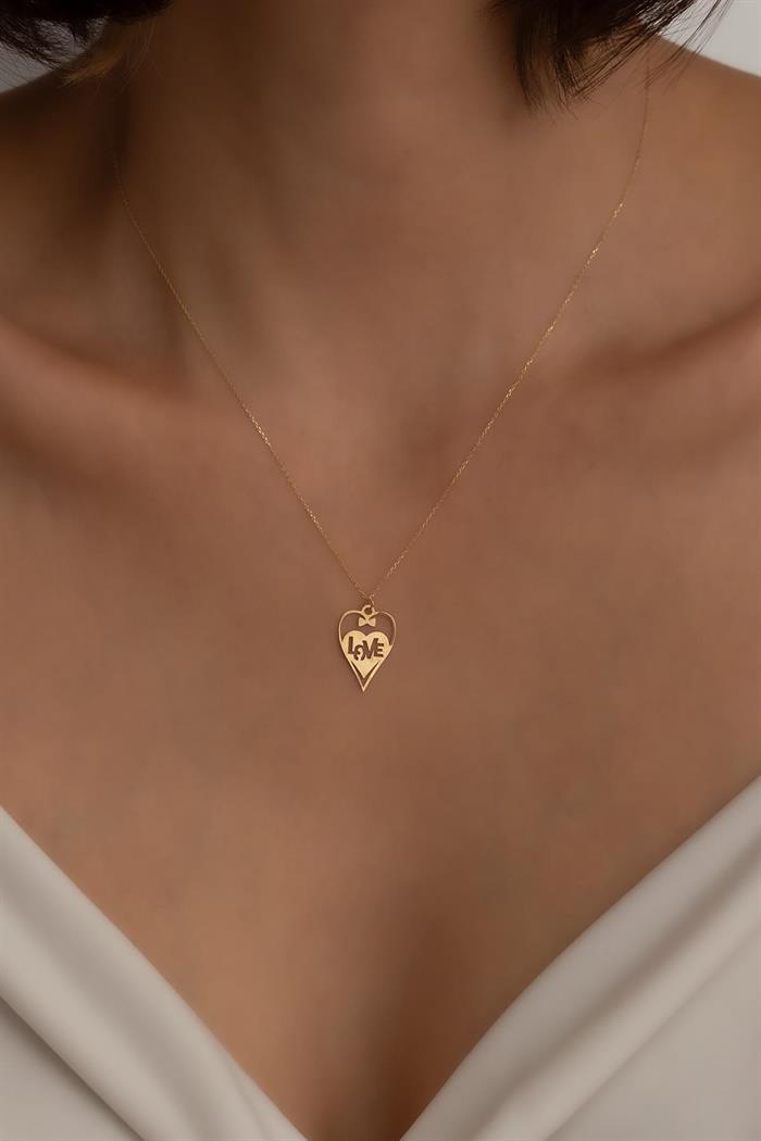 14K Solid Gold Love Bow Heart Necklace