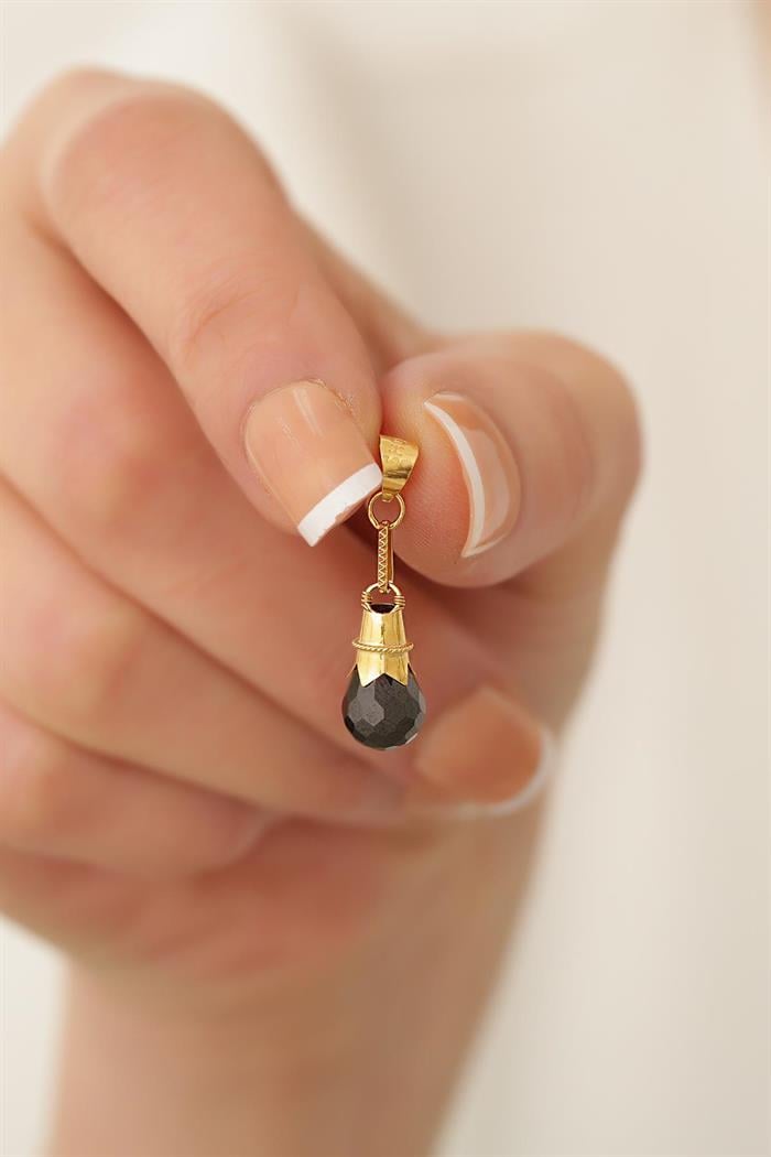  14K Solid Gold Mardin Work Black Pomegranate Seed Pendant