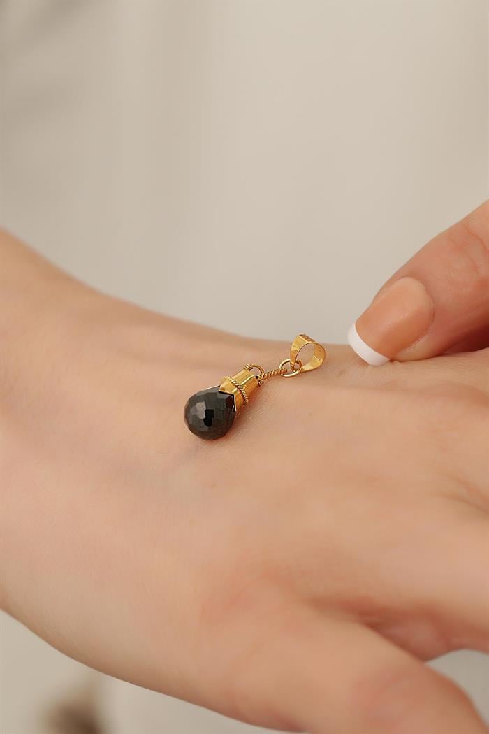  14K Solid Gold Mardin Work Black Pomegranate Seed Pendant