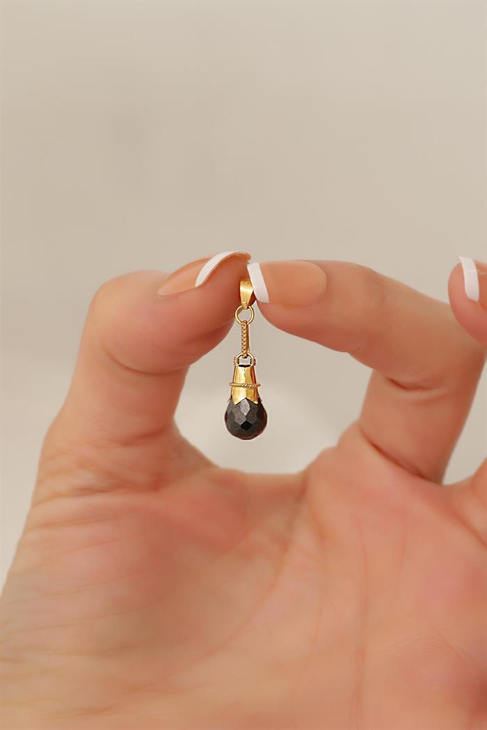  14K Solid Gold Mardin Work Black Pomegranate Seed Pendant