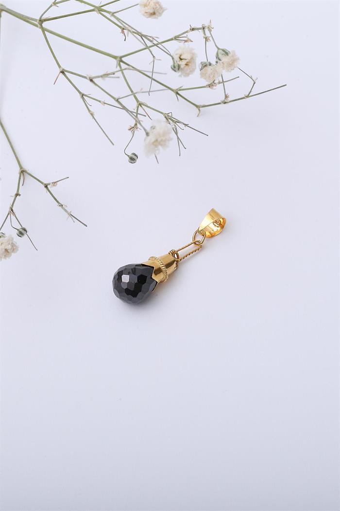  14K Solid Gold Mardin Work Black Pomegranate Seed Pendant