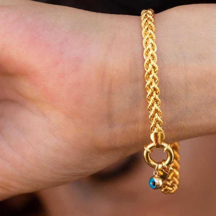 14K Solid Gold Blue Eyed Double Row Twisted Bracelet