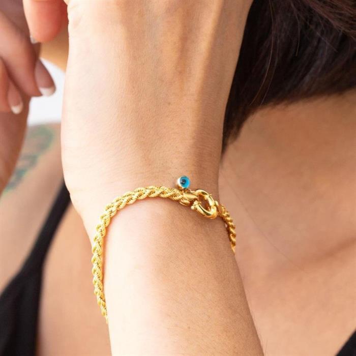 14K Solid Gold Blue Eyed Double Row Twisted Bracelet