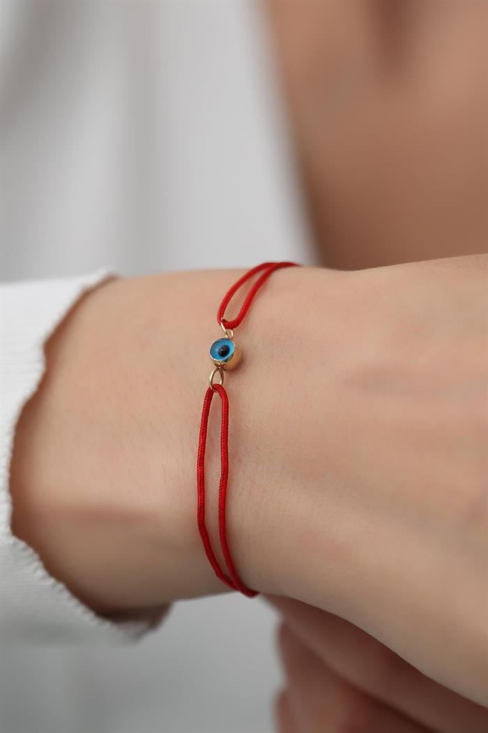14K Solid Gold Blue Eyed Red String Bracelet