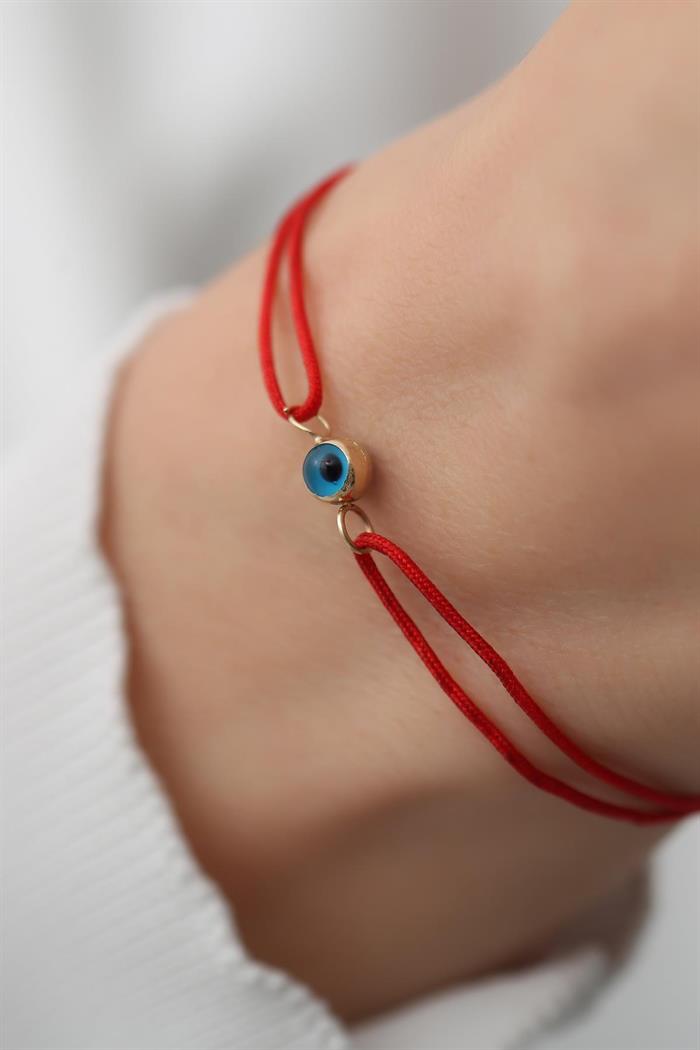 14K Solid Gold Blue Eyed Red String Bracelet
