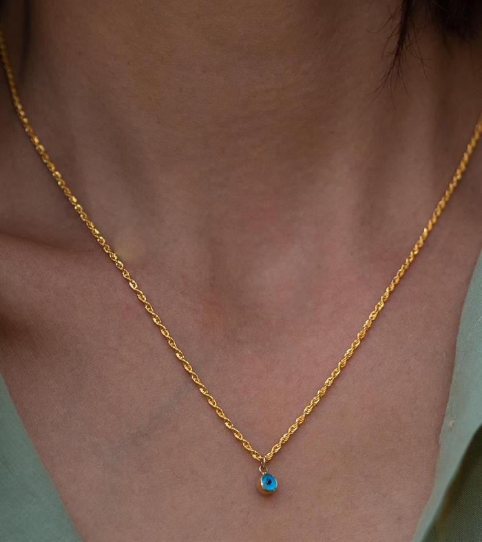 14K Solid Gold Mini Eyed Rope Twist Chain Necklace