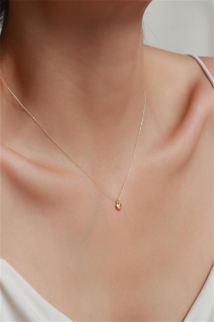 14K Solid Gold Dainty Heart Necklace