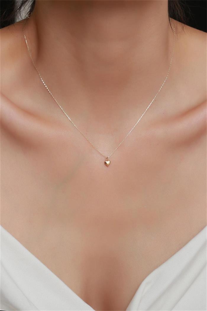 14K Solid Gold Dainty Heart Necklace