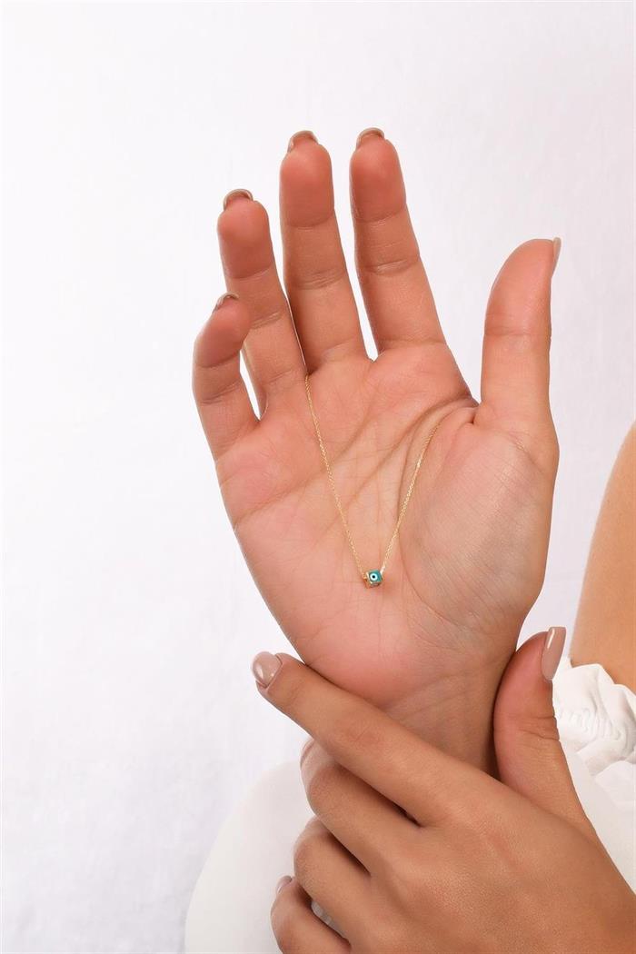 14 Ayar Altın Mini Nazar Göz Detaylı Kolye 