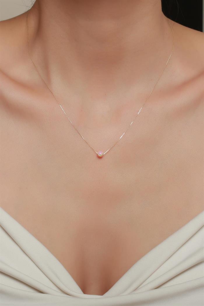 14 Ayar Altın Mini Opal Taşlı Top Zincir Kolye
