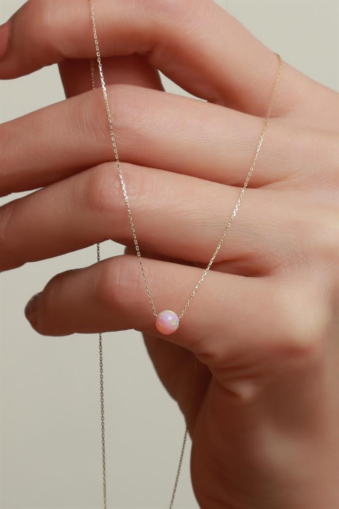14 Ayar Altın Mini Opal Taşlı Top Zincir Kolye