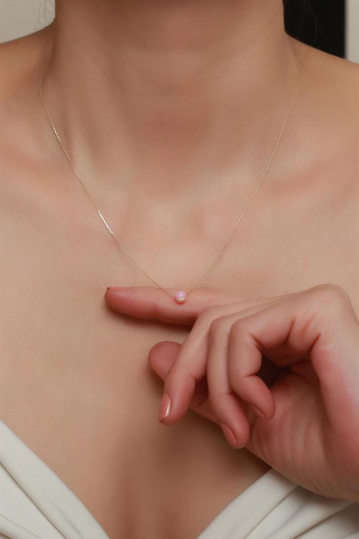 14 Ayar Altın Mini Opal Taşlı Top Zincir Kolye