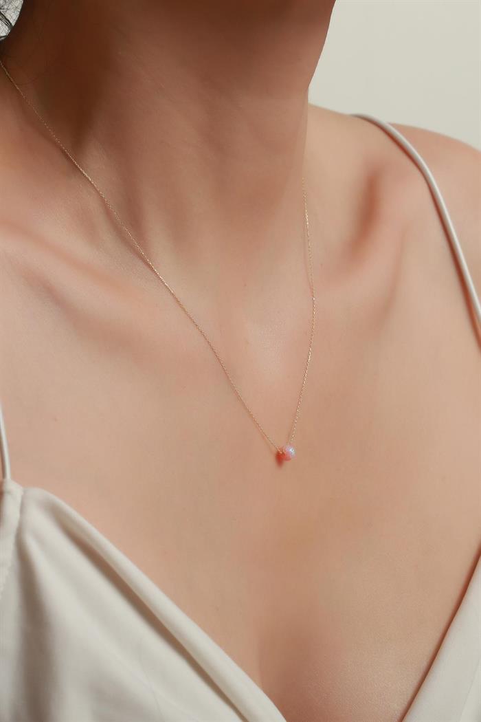14 Ayar Altın Mini Opal Taşlı Top Zincir Kolye