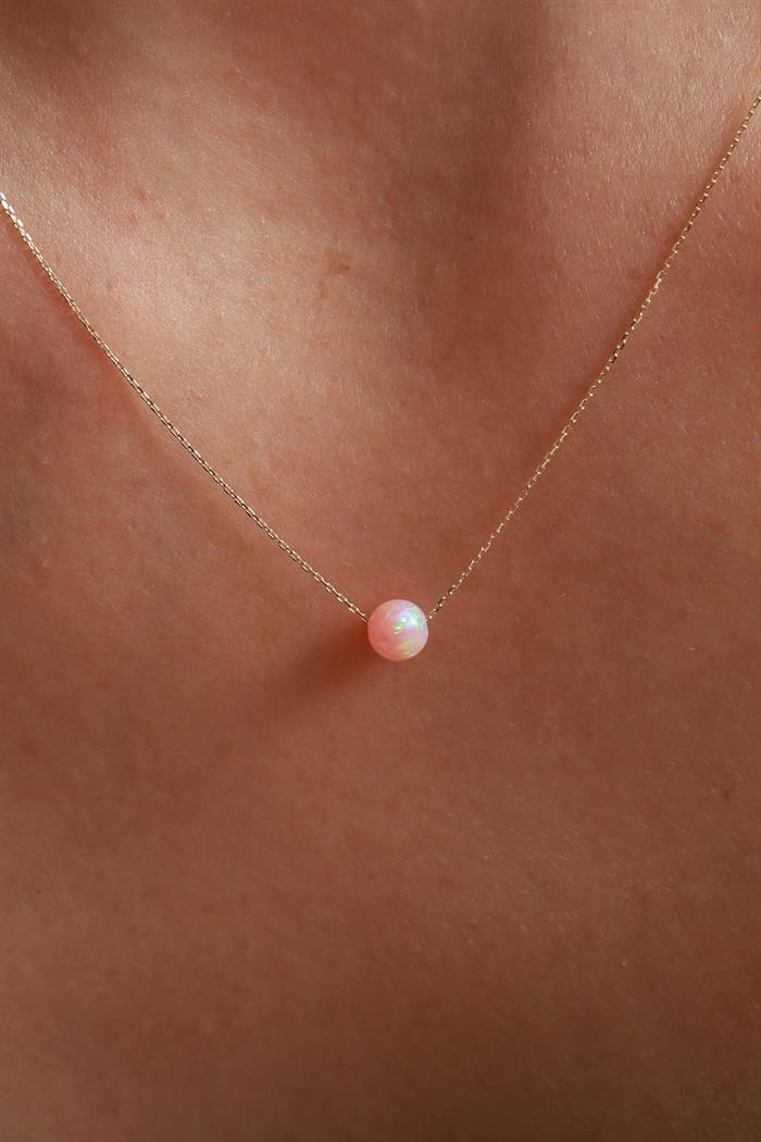 14 Ayar Altın Mini Opal Taşlı Top Zincir Kolye