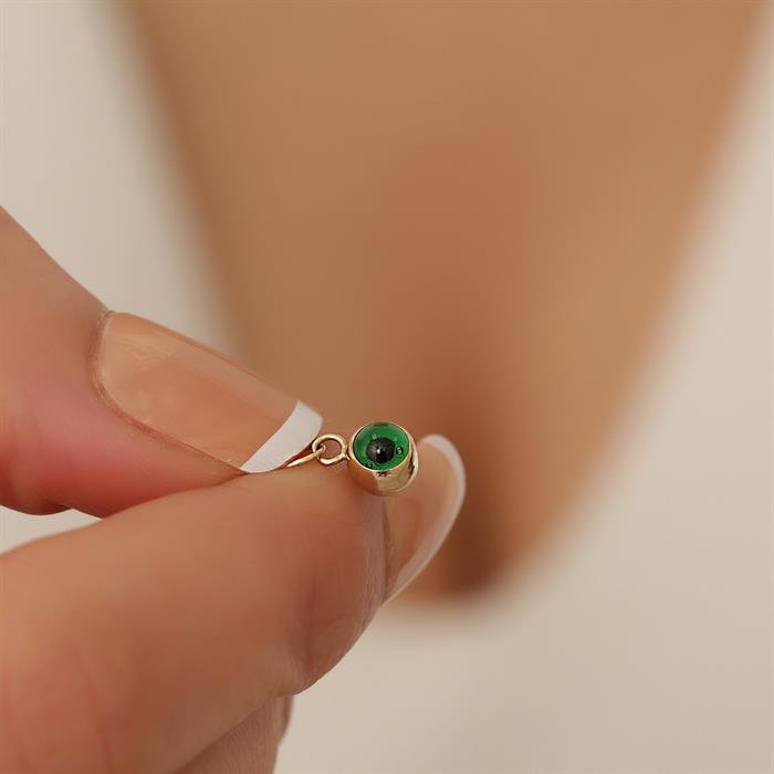  14K Solid Gold Mini Green Eye Bead Pendant