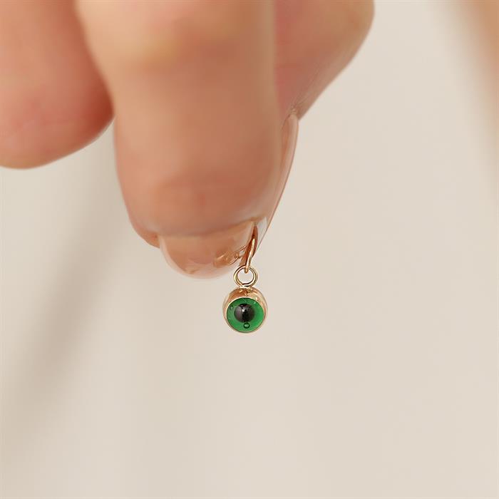  14K Solid Gold Mini Green Eye Bead Pendant
