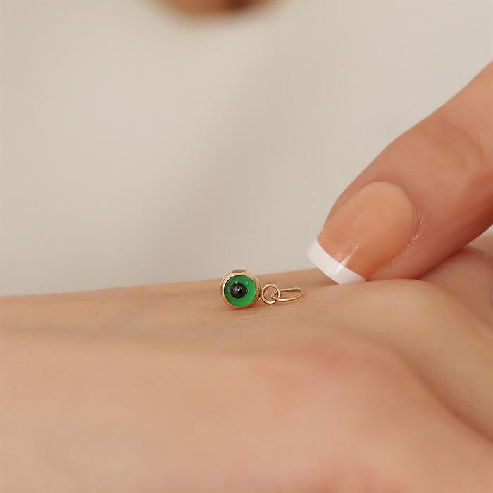  14K Solid Gold Mini Green Eye Bead Pendant
