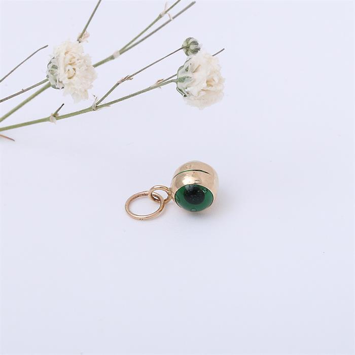  14K Solid Gold Mini Green Eye Bead Pendant