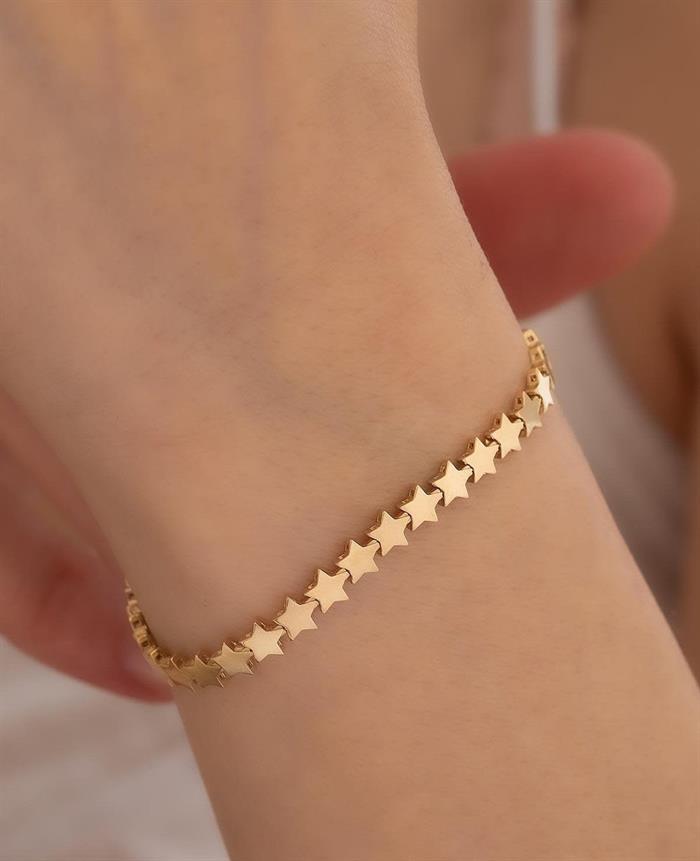 14 Ayar Altın Mini Yıldız Şeritli Bileklik