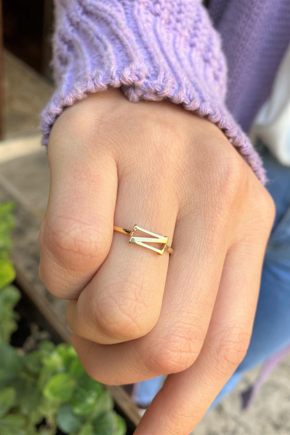 Gold Initial N Ring – Segal Jewelry