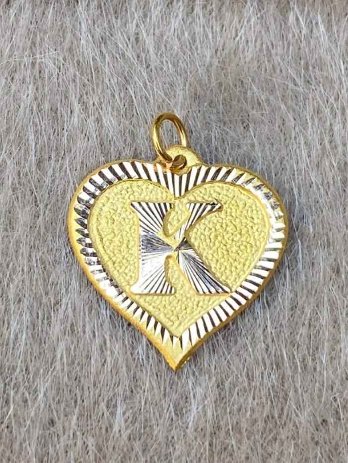 14 Ayar Altın Nostaljik Kalp K Harf Kolye Ucu