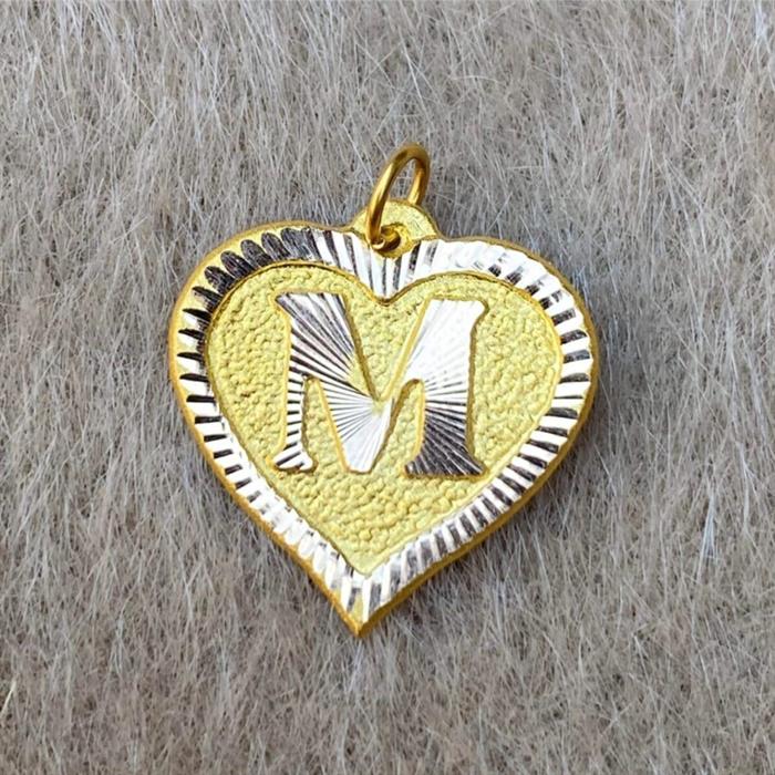 14 Ayar Altın Nostaljik Kalp M Harf Kolye Ucu