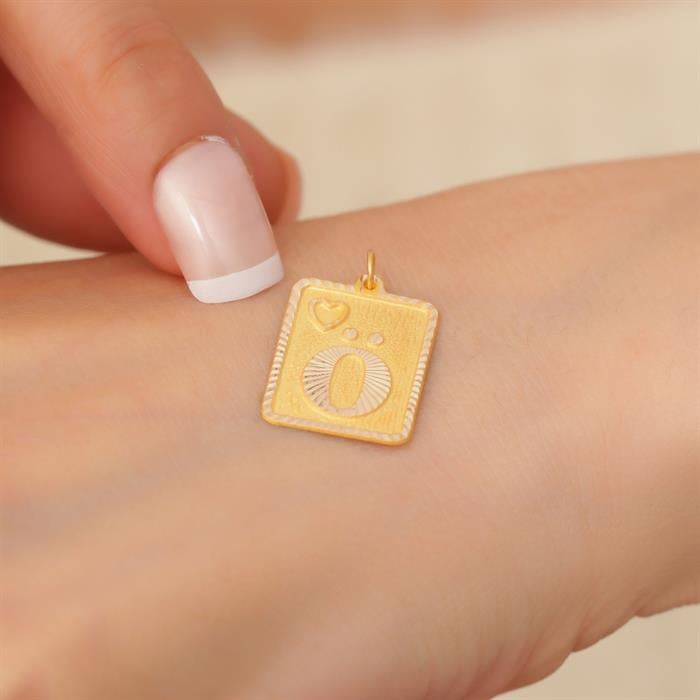 14K Solid Gold Nostalgic Square Letter O Pendant
