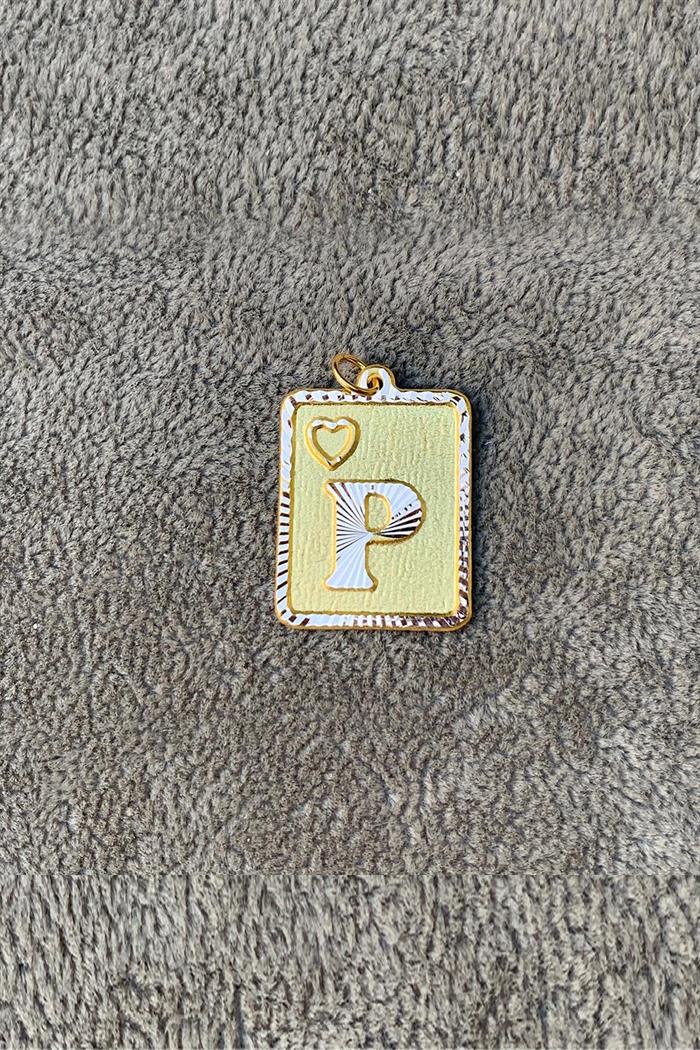 14K Solid Gold Nostalgic Square P Letter Pendant