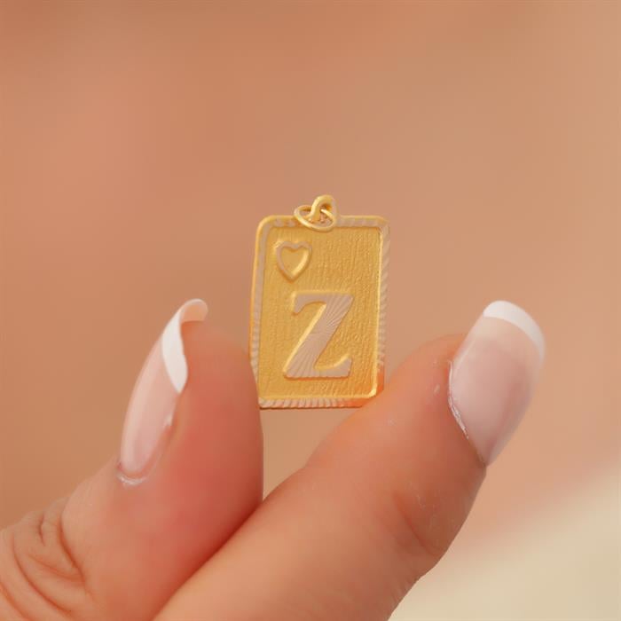 14K Solid Gold Nostalgic Square Z Letter Pendant