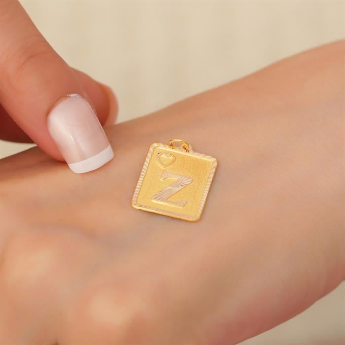 14K Solid Gold Nostalgic Square Z Letter Pendant