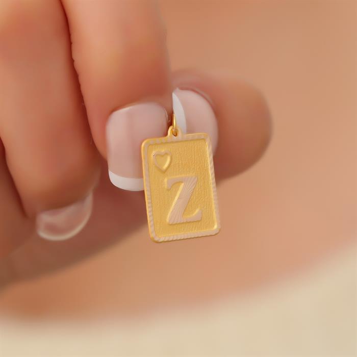 14K Solid Gold Nostalgic Square Z Letter Pendant