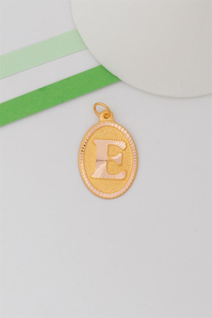 14K Solid Gold Nostalgic Oval E Letter Pendant