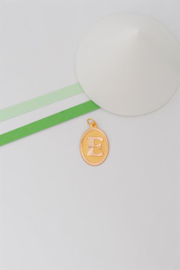 14K Solid Gold Nostalgic Oval E Letter Pendant