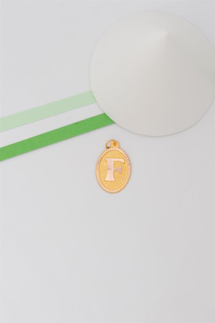 14K Solid Gold Nostalgic Oval Letter F Pendant