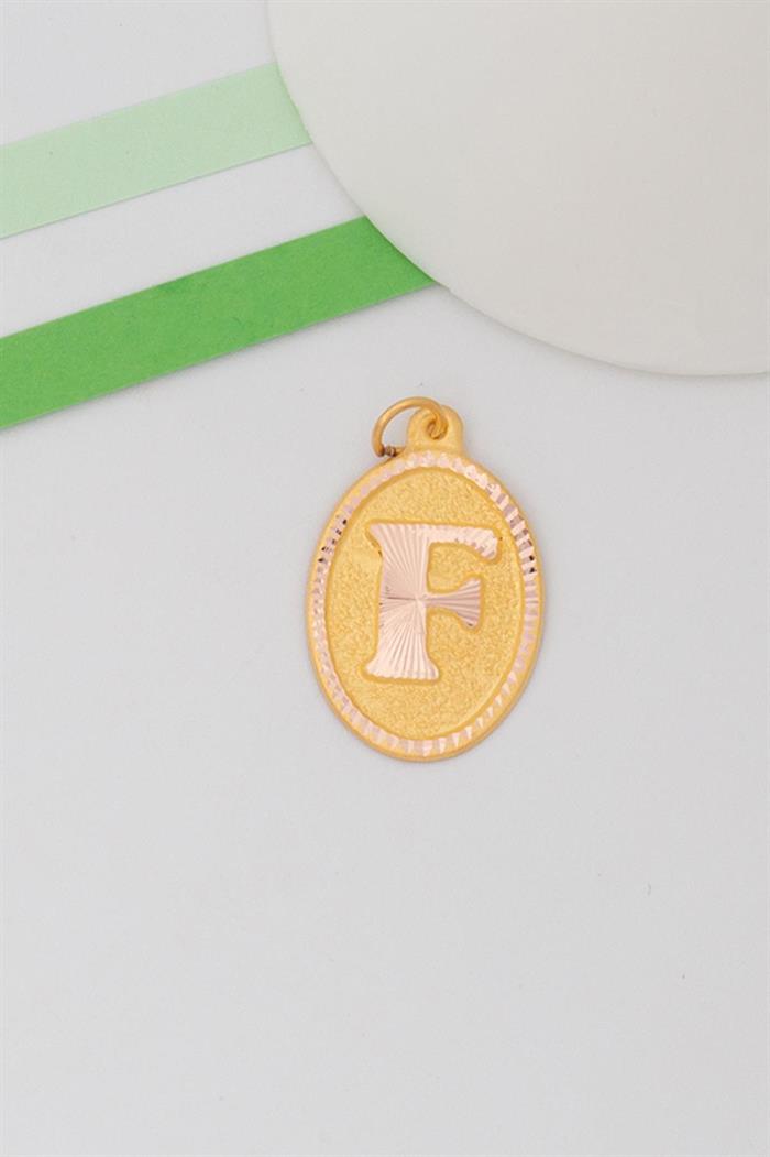 14K Solid Gold Nostalgic Oval Letter F Pendant