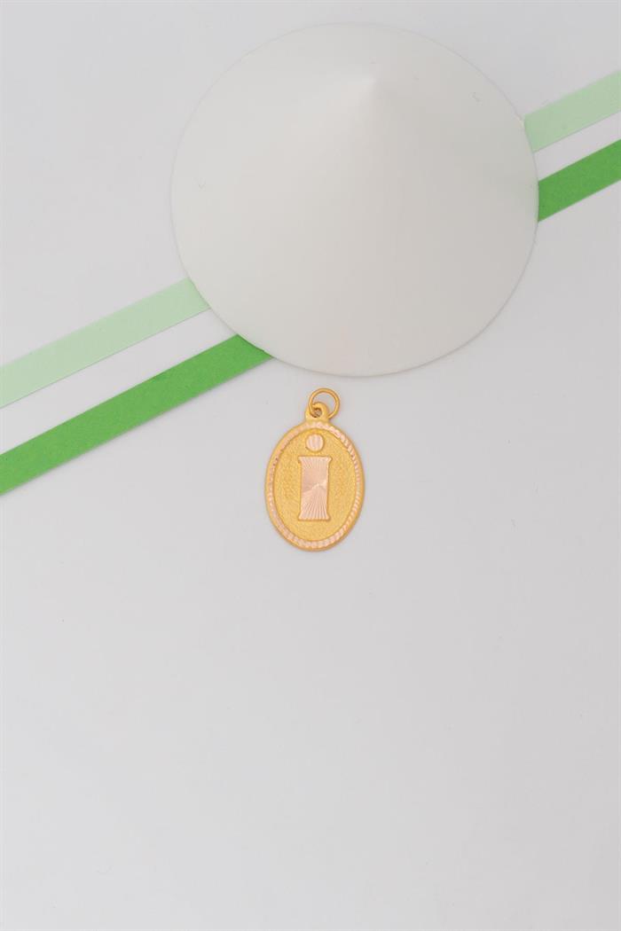 14K Solid Gold Nostalgic Oval I Letter Pendant