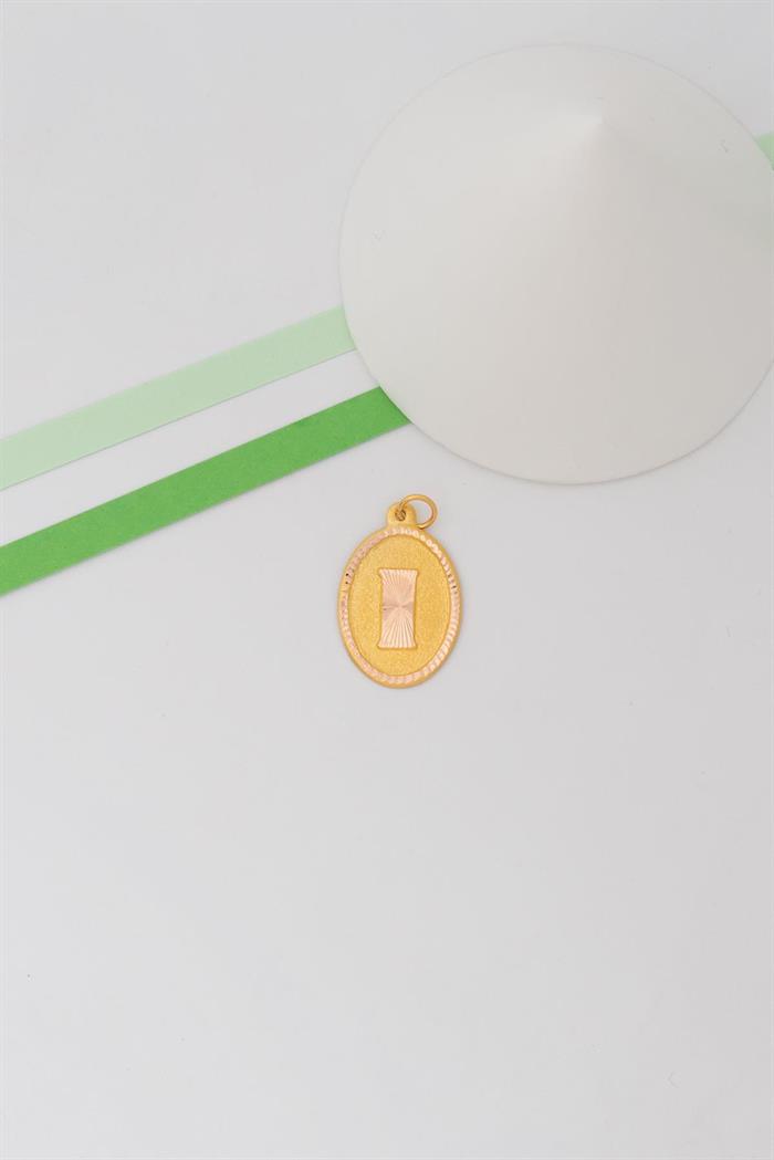 14K Solid Gold Nostalgic Oval I Letter Pendant