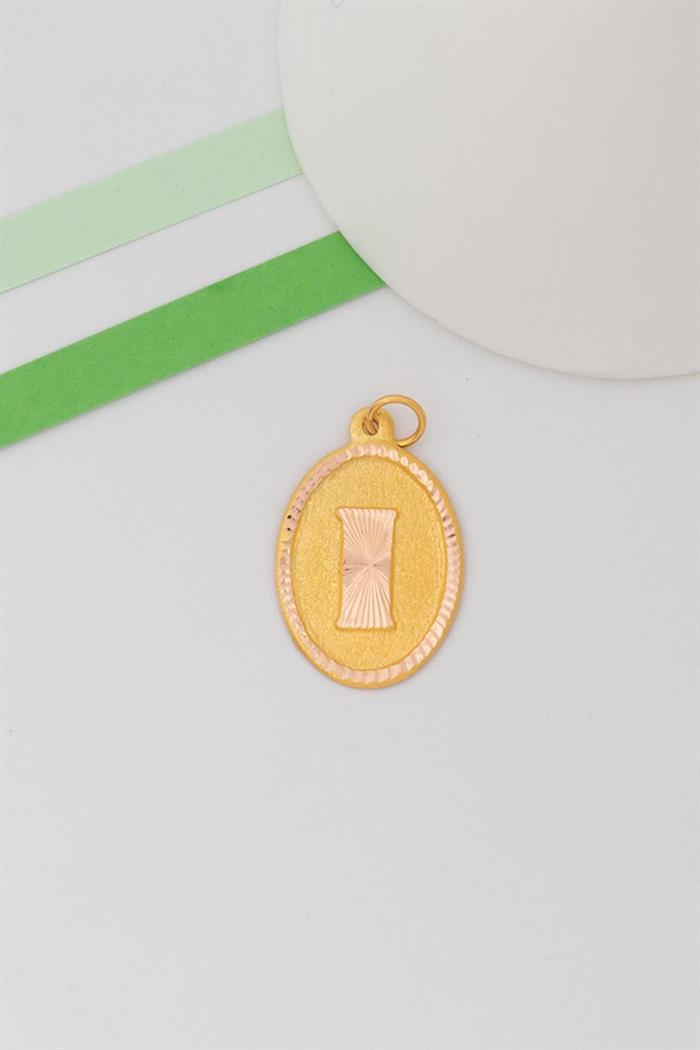 14K Solid Gold Nostalgic Oval I Letter Pendant