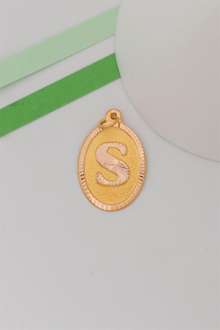14 Ayar Altın Nostaljik Oval S Harf Kolye Ucu