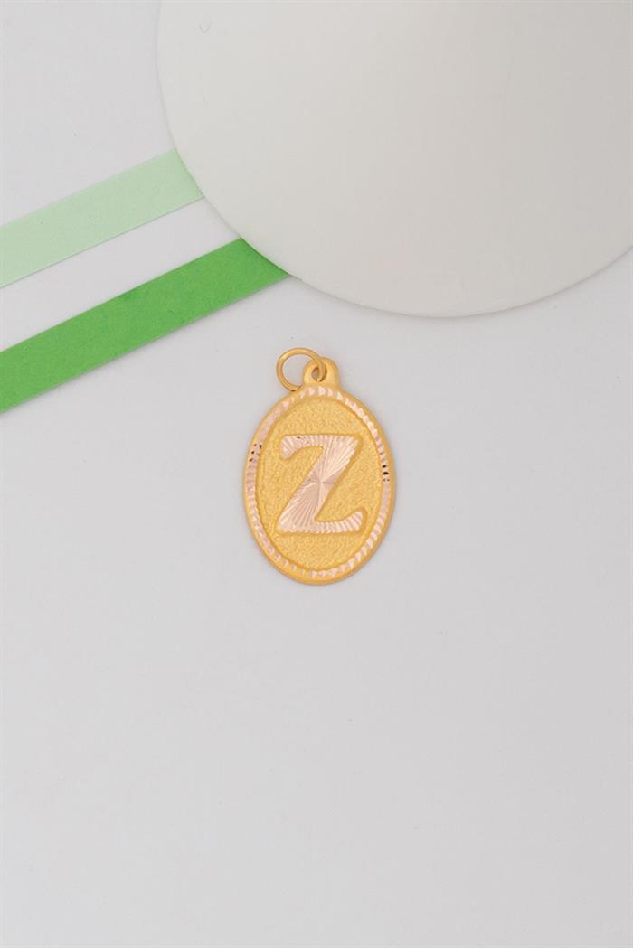 14K Solid Gold Nostalgic Oval Z Letter Pendant