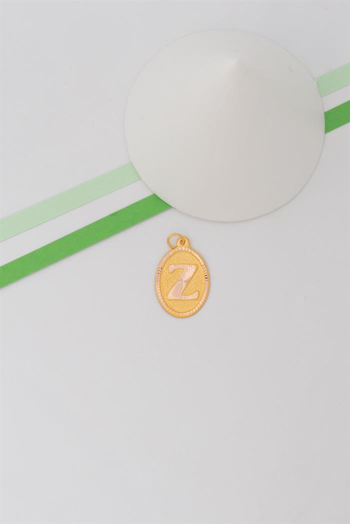 14K Solid Gold Nostalgic Oval Z Letter Pendant
