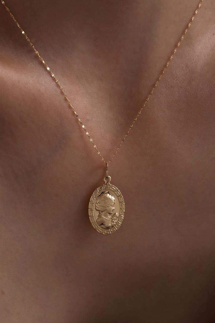 14K Solid Gold Medium Size Cameo Necklace