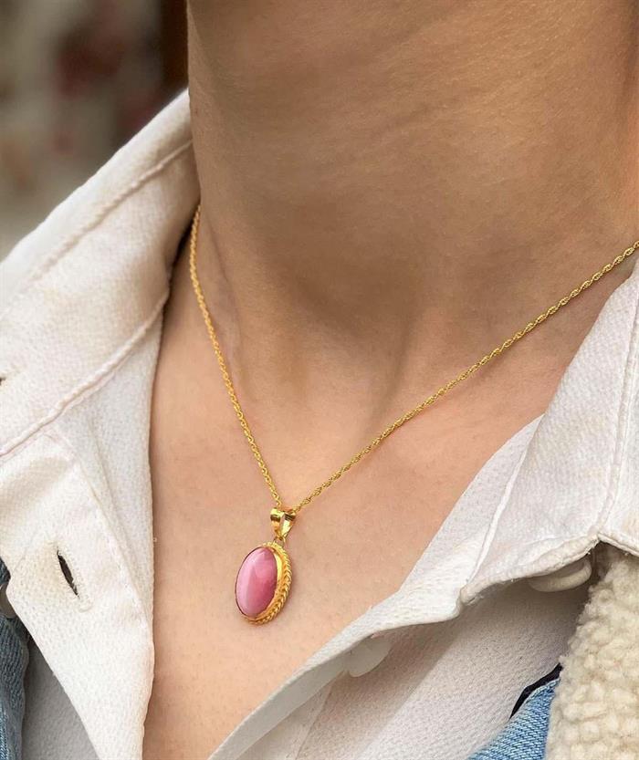14 Ayar Altın Pembe Kaplan Gözlü Kolye