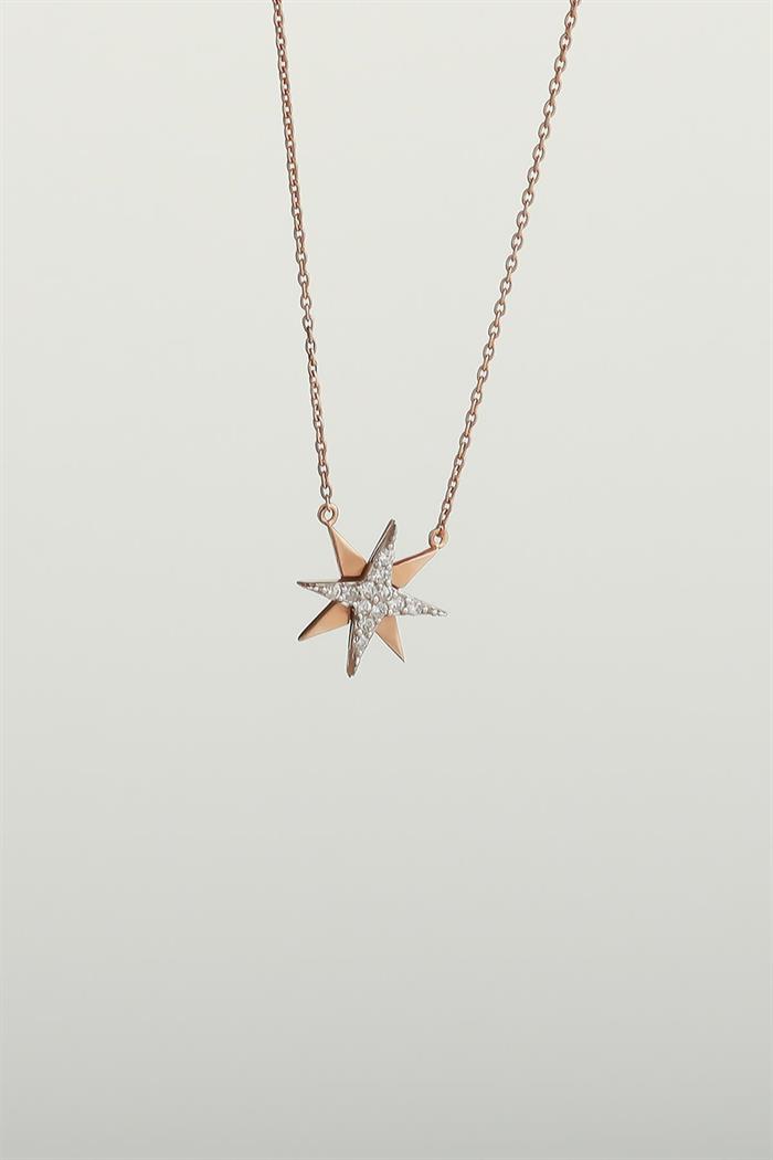 14K Solid Gold Diamond Pole Star Necklace