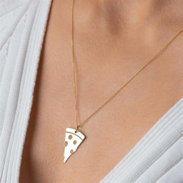  14K Solid Gold Pizza Necklace