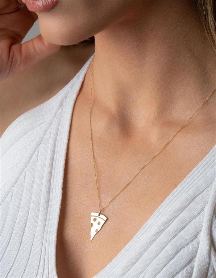  14K Solid Gold Pizza Necklace