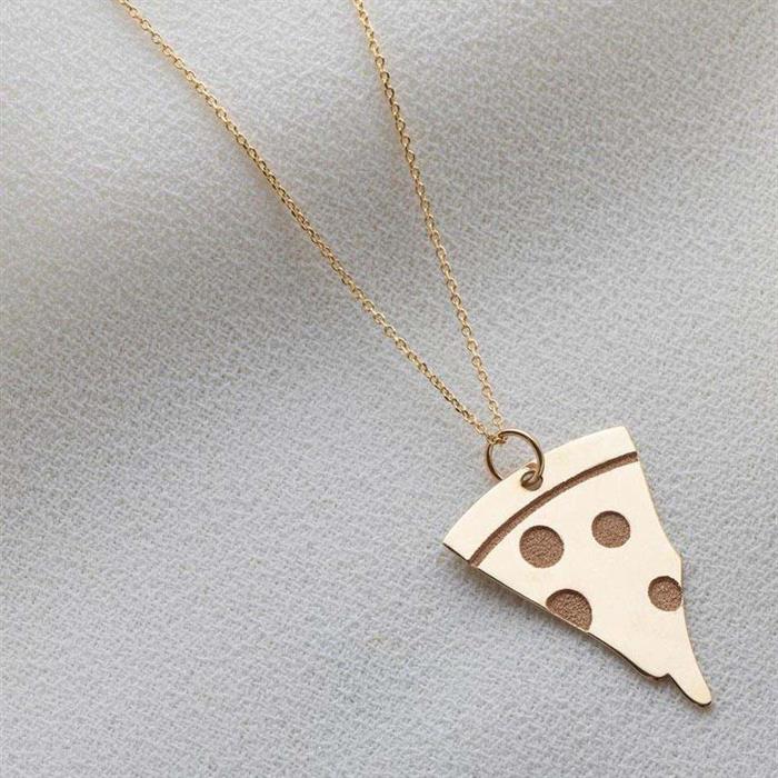  14K Solid Gold Pizza Necklace