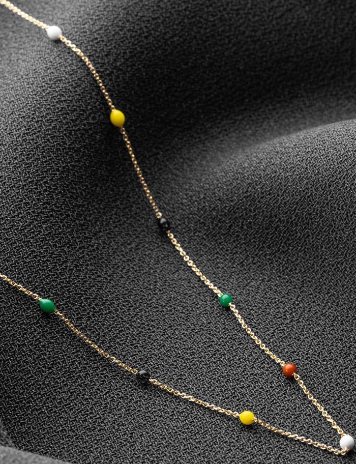 14K Gold Rainbow Colored Beaded Necklace