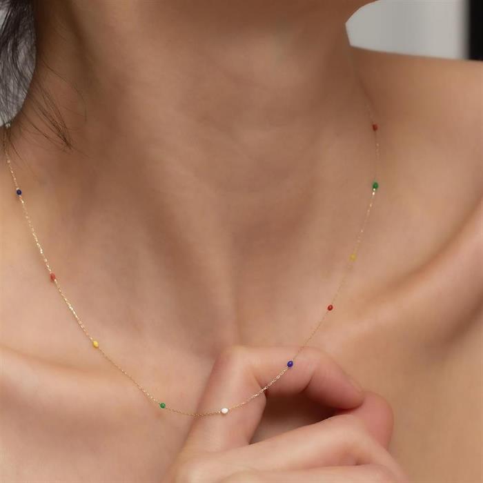 14K Gold Rainbow Colored Beaded Necklace
