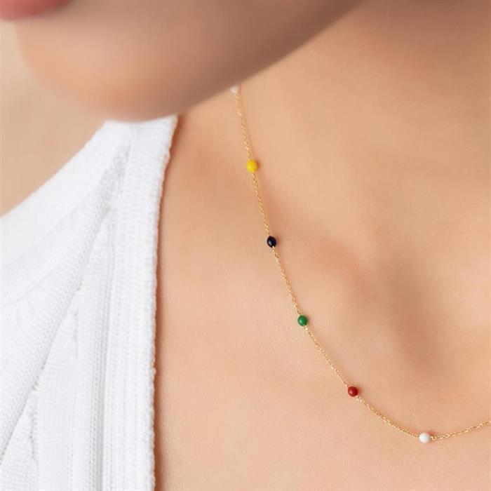 14K Gold Rainbow Colored Beaded Necklace